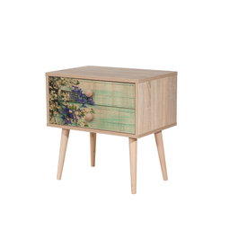 Hanah Home Two - 727 Mesita de Noche Roble Sonoma con 2 Cajones Fabricada en Tablero Melamina y Patas de Carpe